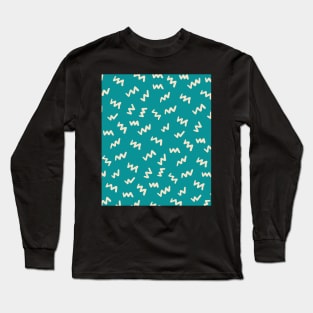 Blue Abstract Mudcloth Lines Pattern Long Sleeve T-Shirt